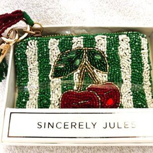 Sincerely Jules white/green/red beaded "Cherries" coin purse NWT